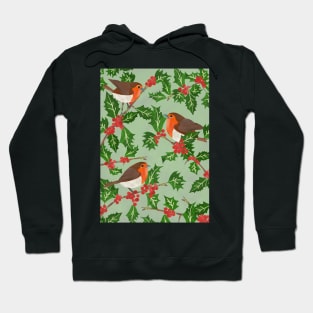 Three little paper cut robins on a holly bush Hoodie